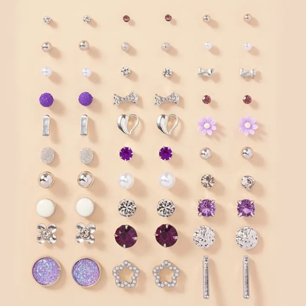 Bulk 30 Pairs Silver Purple Polychrome Stud Earrings